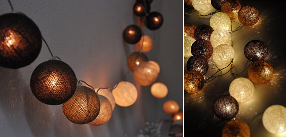 Гирлянда хлопковые фонарики Сotton Ball Brown - Loft-Concept в Красноярске
