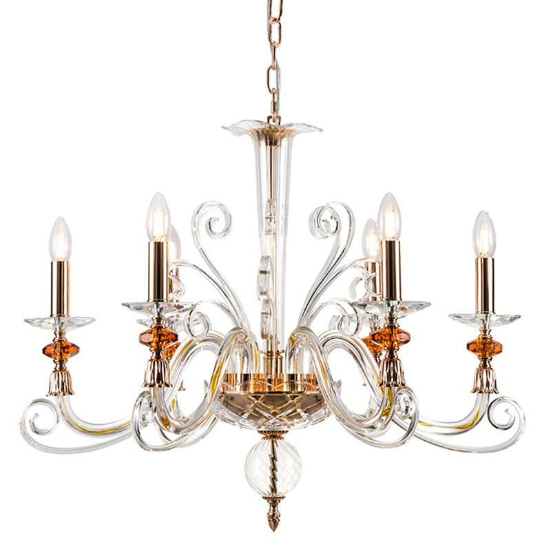 Люстра с 6-ю лампочками и изогнутыми прозрачными элементами из стекла Twisted Glass Candles Chandelier Золотой Прозрачное Стекло Люстра с 6-ю лампочками и изогнутыми прозрачными элементами из стекла Twisted Glass Candles Chandelier Золотой Прозрачное Стекло в Красноярске | Loft Concept