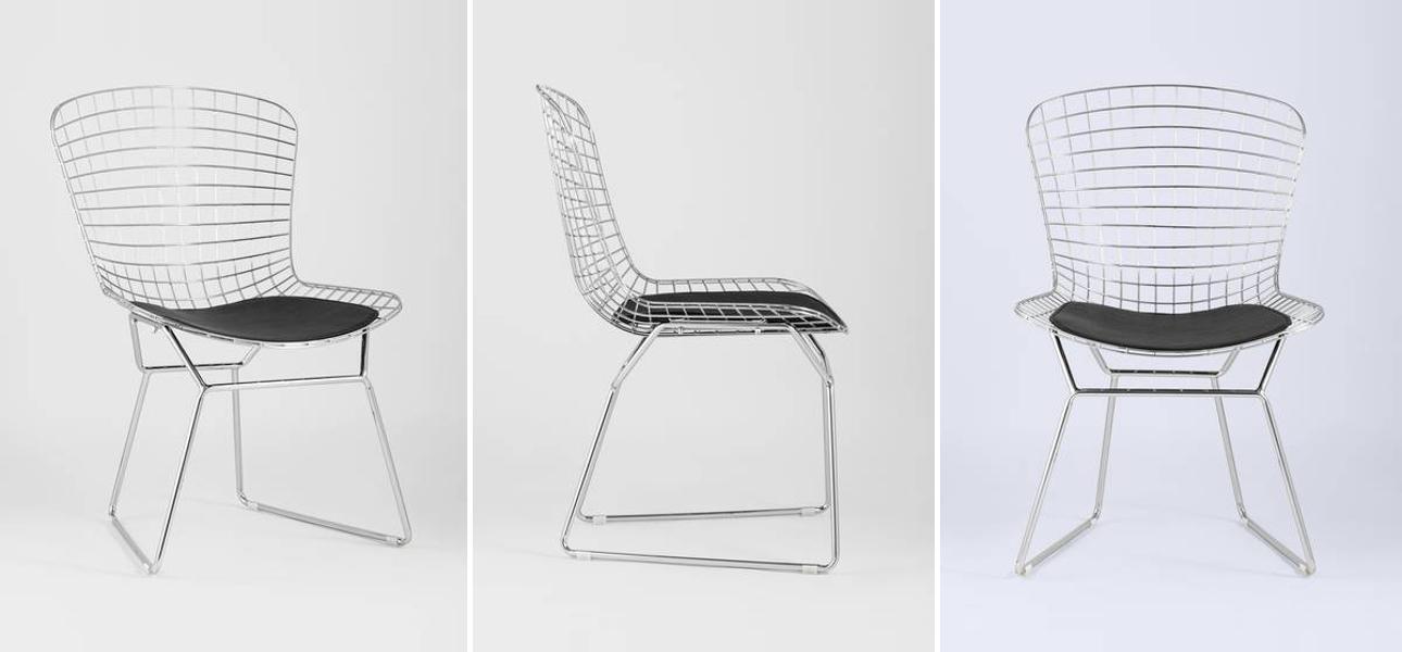 Стул Bertoia Chair Хромированный с Черной подушкой - фото