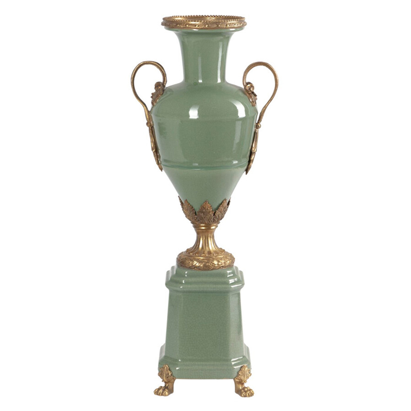 Ваза зеленого цвета из фарфора на высокой подставке с бронзовыми ручками Eden Garden porcelain and bronze Зеленый Бронза Ваза зеленого цвета из фарфора на высокой подставке с бронзовыми ручками Eden Garden porcelain and bronze Зеленый Бронза в Красноярске | Loft Concept