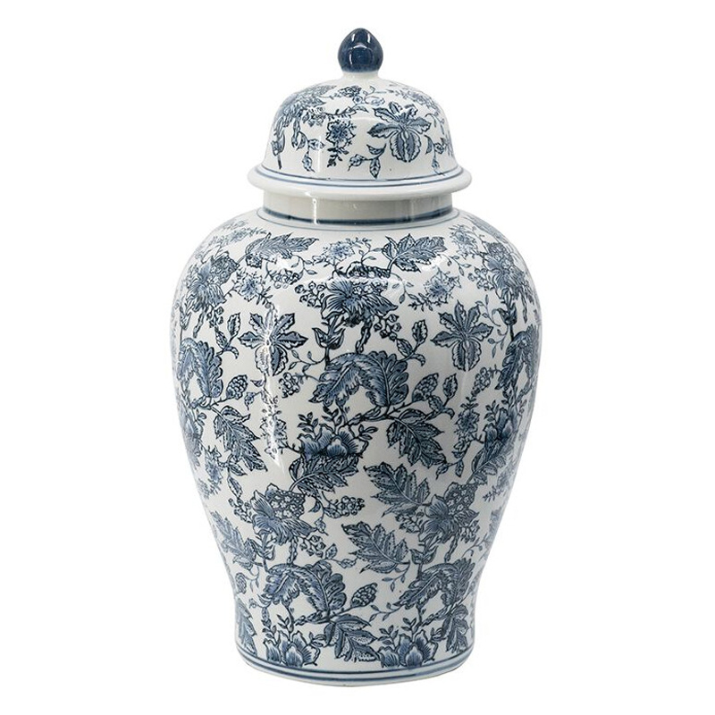 Ваза с крышкой и бело-синим цветочным узором Blue & White Ornament Белый Синий Ваза с крышкой и бело-синим цветочным узором Blue & White Ornament Белый Синий в Красноярске | Loft Concept