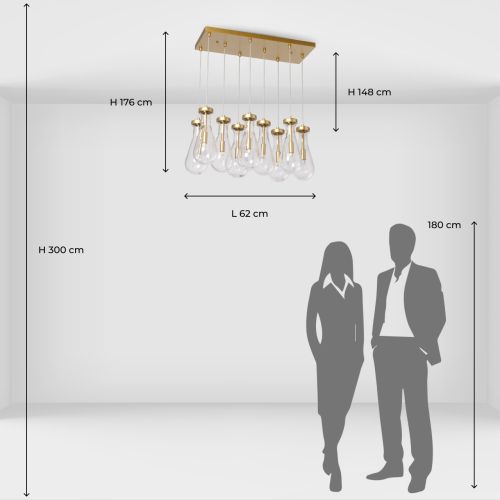 Люстра с 9-ю прозрачными стеклянными плафонами в форме капли Lucid Rain  в Красноярске