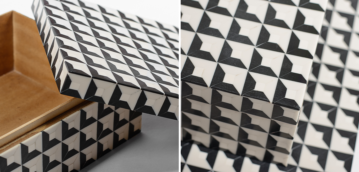 Комплект шкатулок Black White Square Bone Inlay - фото