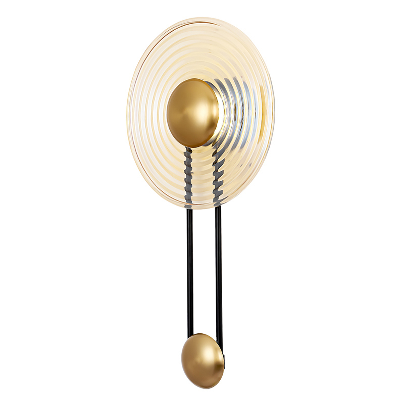 Бра с круглым рифленым плафоном янтарного цвета Savio Glass Disc Light Латунь Черный Янтарный Бра с круглым рифленым плафоном янтарного цвета Savio Glass Disc Light Латунь Черный Янтарный в Красноярске | Loft Concept
