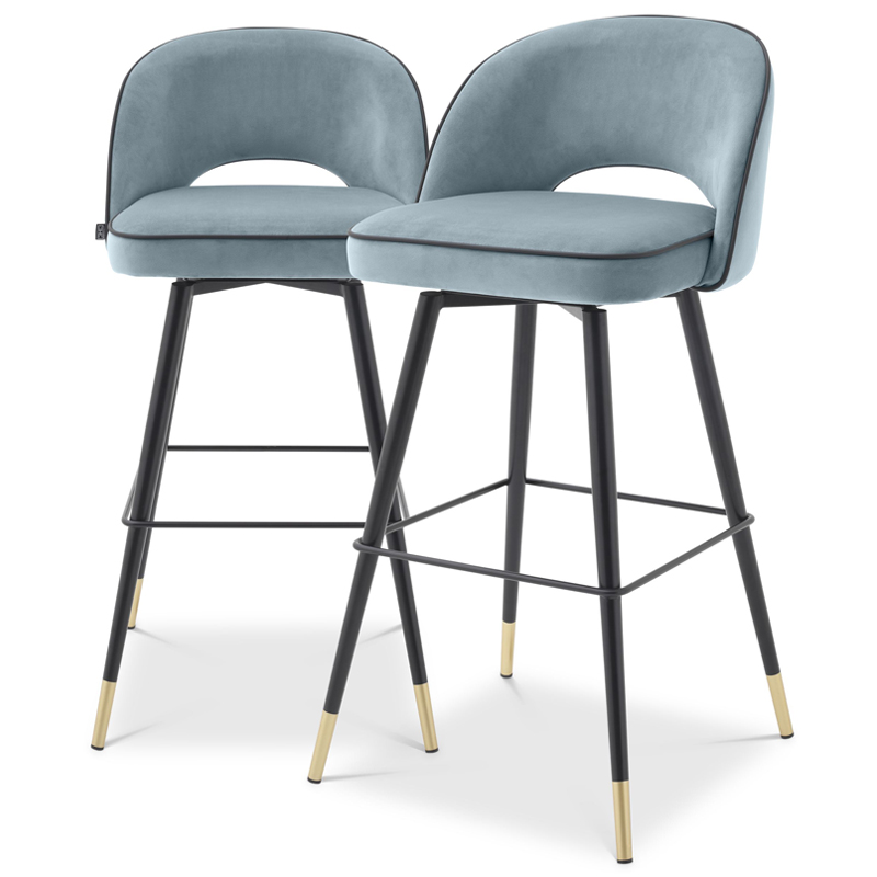 Комплект барных стульев Eichholtz Bar Stool Cliff set of 2 blue Черный Латунь Голубой пастельный Комплект барных стульев Eichholtz Bar Stool Cliff set of 2 blue Черный Латунь Голубой пастельный в Красноярске | Loft Concept
