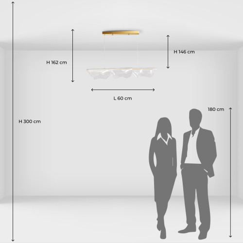 Люстра линейная с 3-мя белыми волнистыми плафонами Wave Line в Красноярске