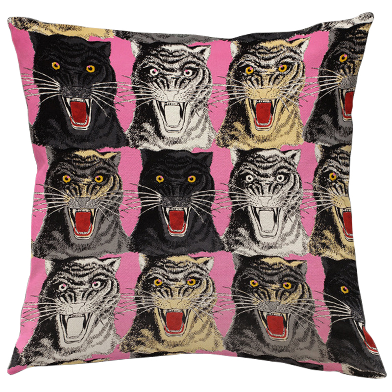 Декоративная подушка Стиль Gucci Panthers Pink Мульти Розовый Декоративная подушка Стиль Gucci Panthers Pink Мульти Розовый в Красноярске | Loft Concept