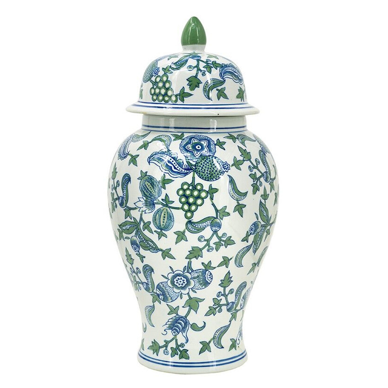 Ваза с крышкой и зелено-голубым рисунком на белом фоне 51 см Blue & White Ornament Белый Синий Ваза с крышкой и зелено-голубым рисунком на белом фоне 51 см Blue & White Ornament Белый Синий в Красноярске | Loft Concept