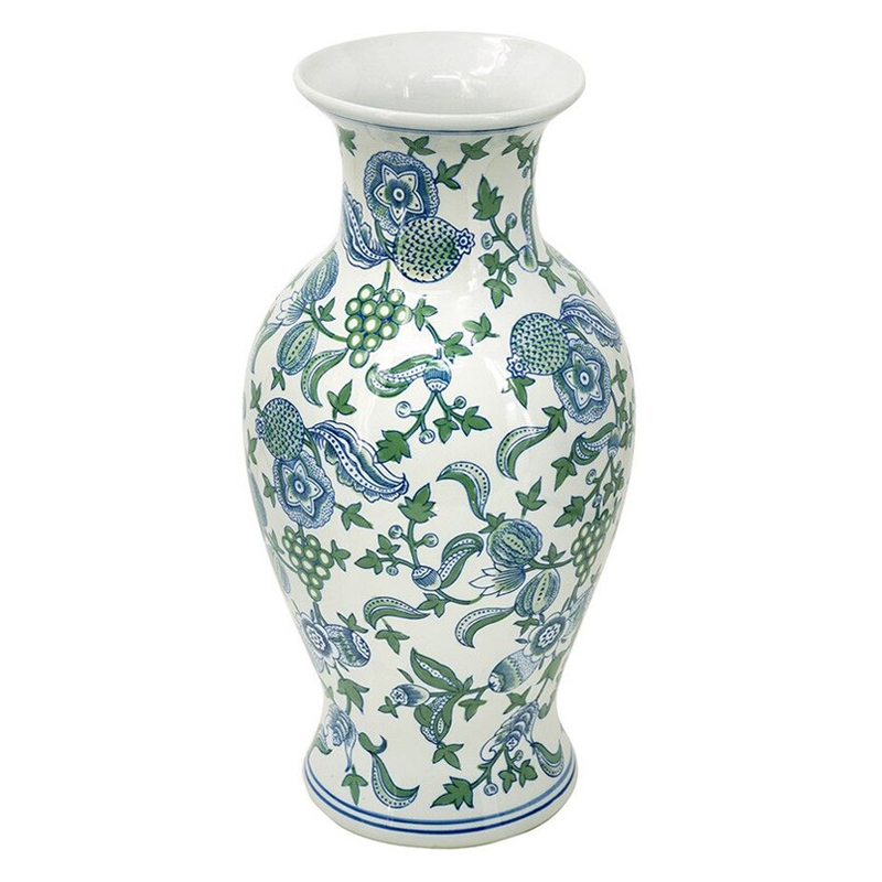 Ваза с зелено-голубым цветочным узором на белом фоне 47 см Blue & White Ornament Белый Синий Зеленый Ваза с зелено-голубым цветочным узором на белом фоне 47 см Blue & White Ornament Белый Синий Зеленый в Красноярске | Loft Concept