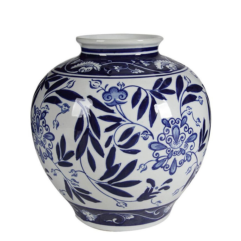 Ваза округлой формы с бело-синим цветочным орнаментом Blue & White Ornament Белый Синий Ваза округлой формы с бело-синим цветочным орнаментом Blue & White Ornament Белый Синий в Красноярске | Loft Concept