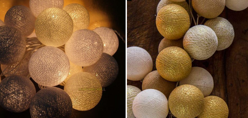 Гирлянда хлопковые фонарики Сotton Ball Gold Mix - Loft-Concept в Красноярске