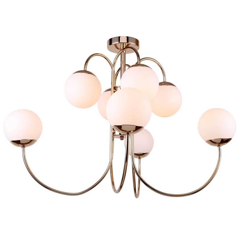 Люстра Gooseneck Pelle Chandelier 8 lamp Белое матовое стекло Глянцевое золото Люстра Gooseneck Pelle Chandelier 8 lamp Белое матовое стекло Глянцевое золото в Красноярске | Loft Concept