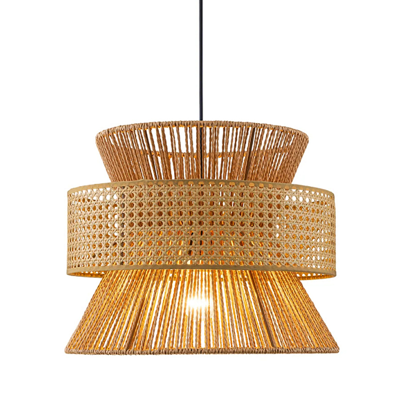 Подвесной светильник с абажуром из натуральных материалов Light Inside the Cell Бежевый Черный в Красноярске | Loft Concept 