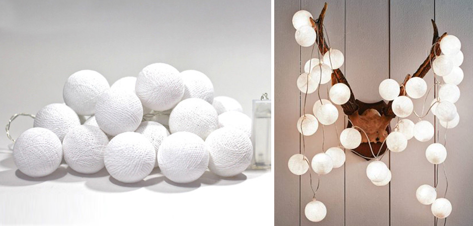Гирлянда хлопковые фонарики Сotton Ball White - Loft-Concept в Красноярске