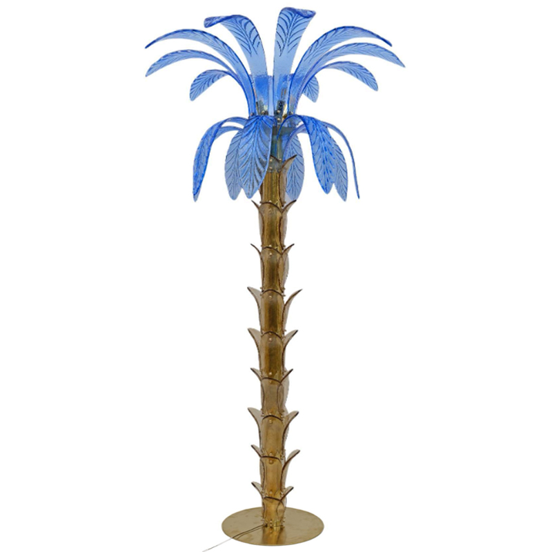 Торшер Glass Decorated Palm Floor Lamp Blue Листья Пальмы  Золотой Синий в Красноярске | Loft Concept 