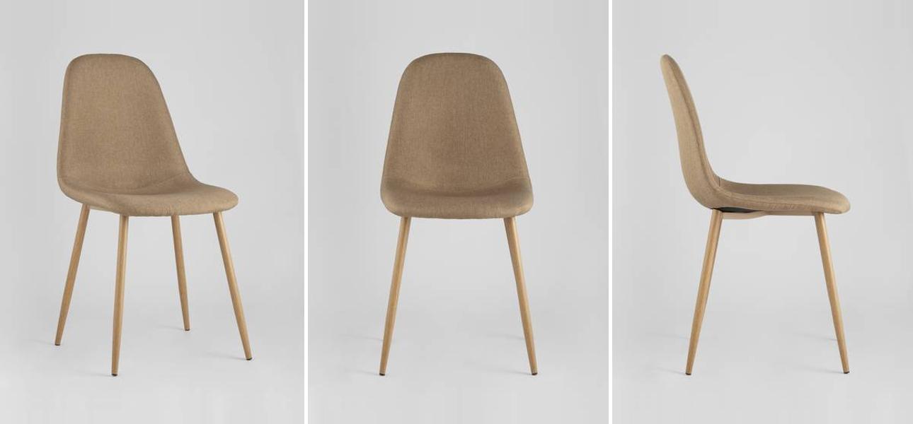 Стул Archie Chair Ткань Бежевая Рогожка Деревянные ножки - фото