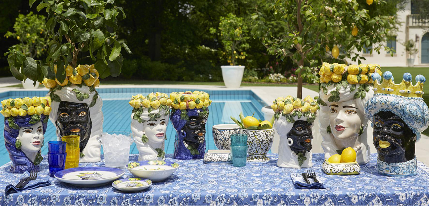 Ваза VASE MORO MAN ORNATE Blue and Yellow - фото