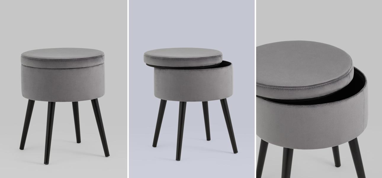 Пуф с ящиком Brianna серый велюр - фото