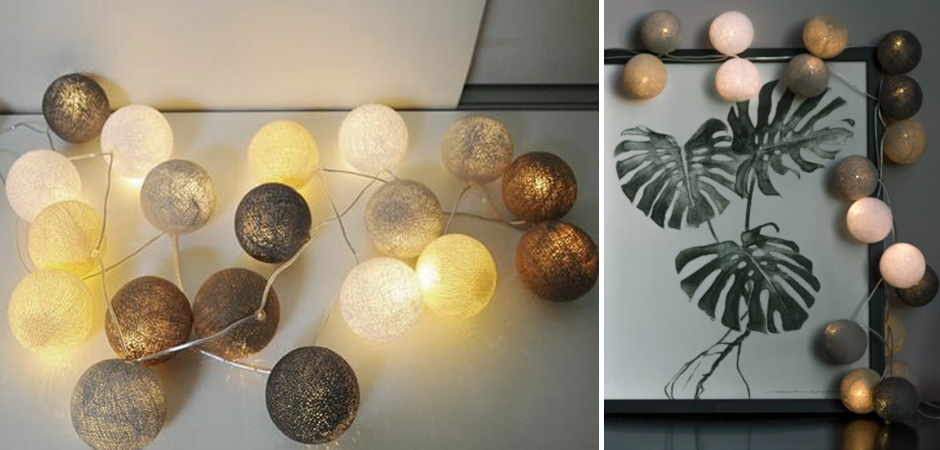 Гирлянда хлопковые фонарики Сotton Ball Sand-Grey - Loft-Concept в Красноярске