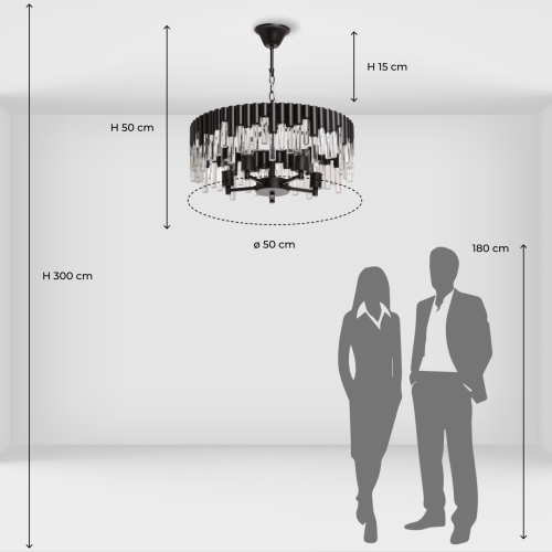 Люстра круглая из матового черного металла с подвесками из прозрачных стеклянных трубок Noir Tubes в Красноярске