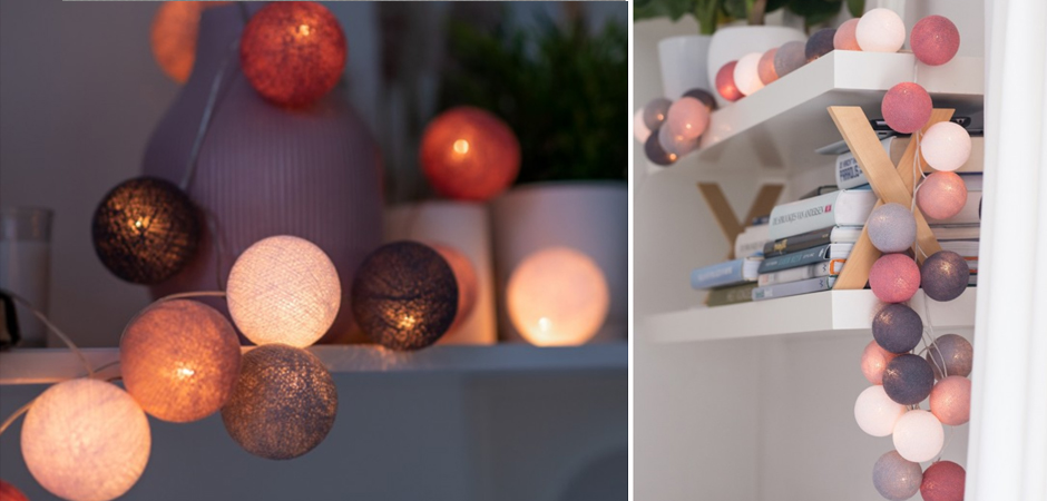 Гирлянда хлопковые фонарики Сotton Ball Dirty Rose - Loft-Concept в Красноярске