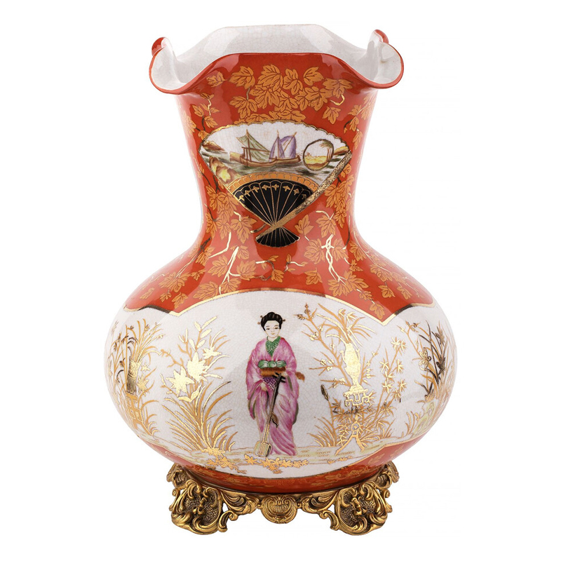 Ваза красного цвета с рисунком Chinoiserie Ceramics Белый Красный Бронза Ваза красного цвета с рисунком Chinoiserie Ceramics Белый Красный Бронза в Красноярске | Loft Concept