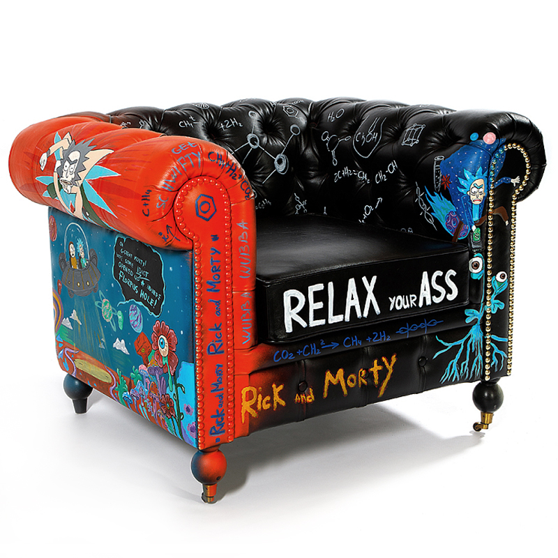 Кресло "Умный Умник" Rick and Morty graffiti chair натуральная кожа  Черный Мульти в Красноярске | Loft Concept 
