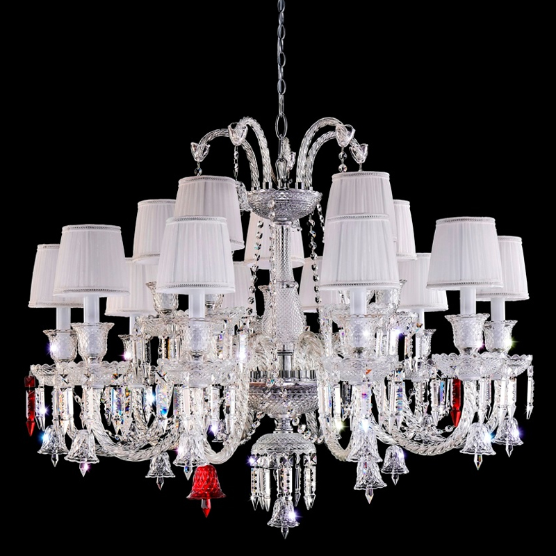 Люстра с 15-ю белыми текстильными абажурами и хрустальными подвесками Lustre Reverie Хром Прозрачное Стекло Белый Люстра с 15-ю белыми текстильными абажурами и хрустальными подвесками Lustre Reverie Хром Прозрачное Стекло Белый в Красноярске | Loft Concept
