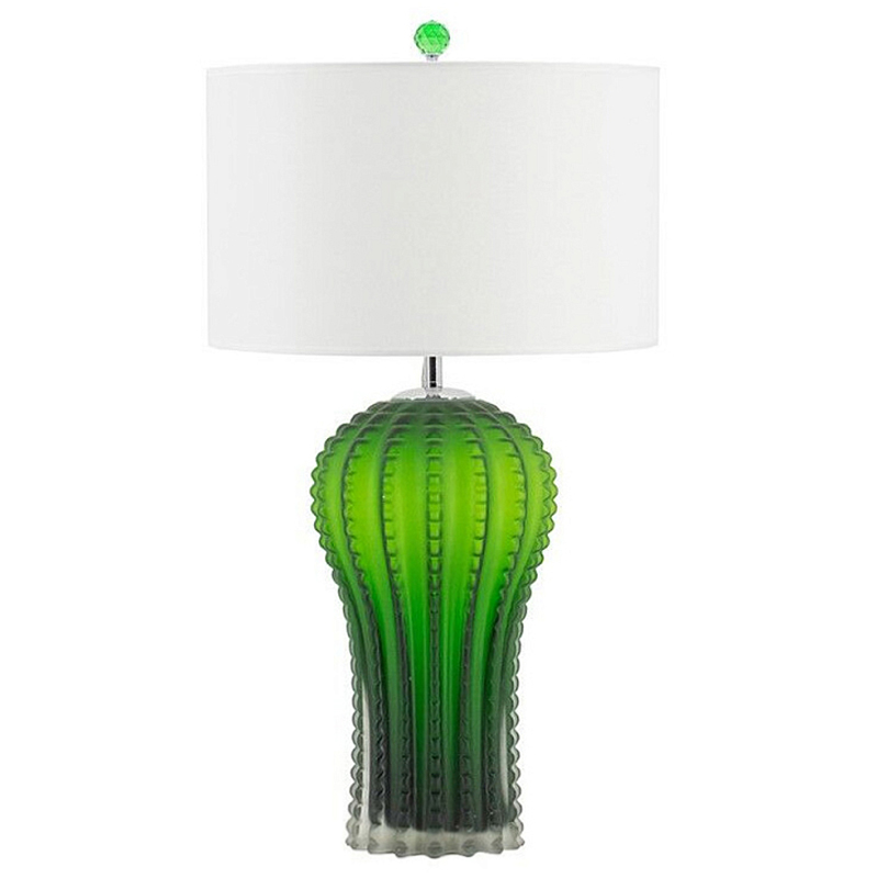 Настольная лампа с тканевым абажуром и основанием в форме кактуса Cactus Table Lamp Белый Зеленый в Красноярске | Loft Concept 