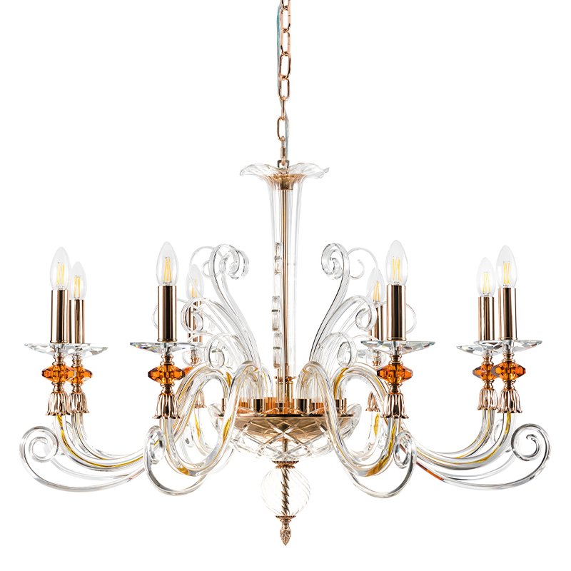 Люстра с 8-ю лампочками и изогнутыми прозрачными элементами из стекла Twisted Glass Candles Chandelier Золотой Прозрачное Стекло Люстра с 8-ю лампочками и изогнутыми прозрачными элементами из стекла Twisted Glass Candles Chandelier Золотой Прозрачное Стекло в Красноярске | Loft Concept