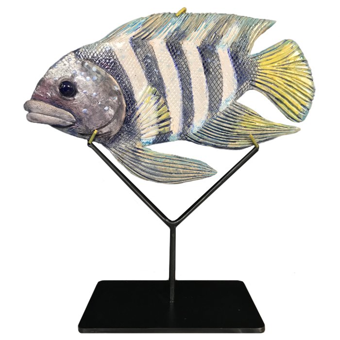 Статуэтка на подставке Striped Fish Серый Черный Белый Статуэтка на подставке Striped Fish Серый Черный Белый в Красноярске | Loft Concept