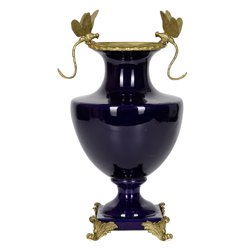 Ваза темно-синего цвета из фарфора с бронзовыми стрекозами Eden Garden porcelain and bronze Темно-синий Бронза Ваза темно-синего цвета из фарфора с бронзовыми стрекозами Eden Garden porcelain and bronze Темно-синий Бронза в Красноярске | Loft Concept