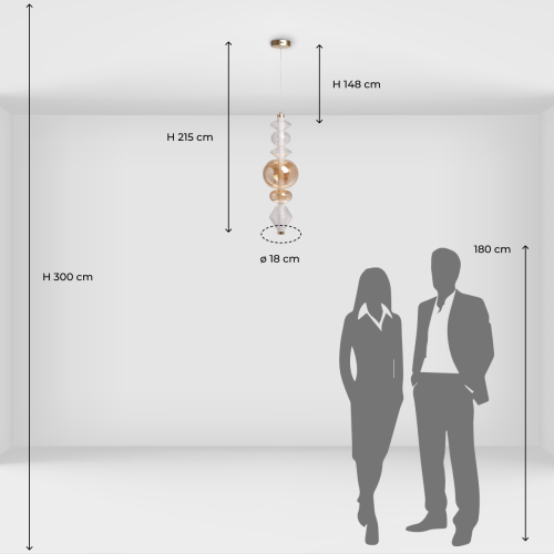 Подвесной светильник с вертикальной композицией из прозрачных и янтарных стеклянных шаров и ромбов Gabriel Scott Luna в Красноярске