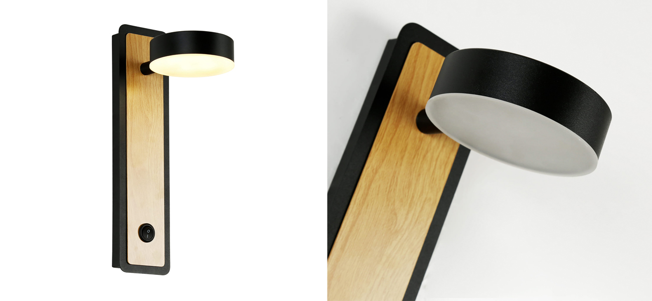 Черное бра со вставкой из светлого дерева GAVIN WOOD - фото №1