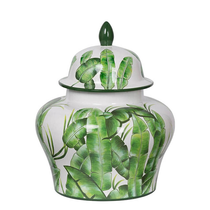Ваза с зелёными листьями и крышкой Vase Green Leaves Белый Зеленый Ваза с зелёными листьями и крышкой Vase Green Leaves Белый Зеленый в Красноярске | Loft Concept