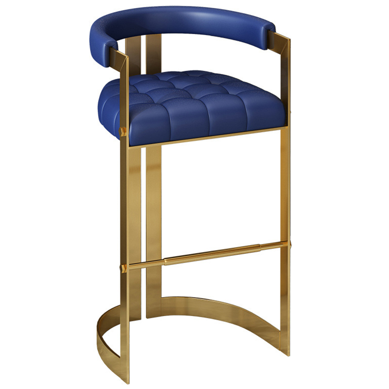 Стул барный Jonah Bar Stool Экокожа Металл Золотой Синий Стул барный Jonah Bar Stool Экокожа Металл Золотой Синий в Красноярске | Loft Concept