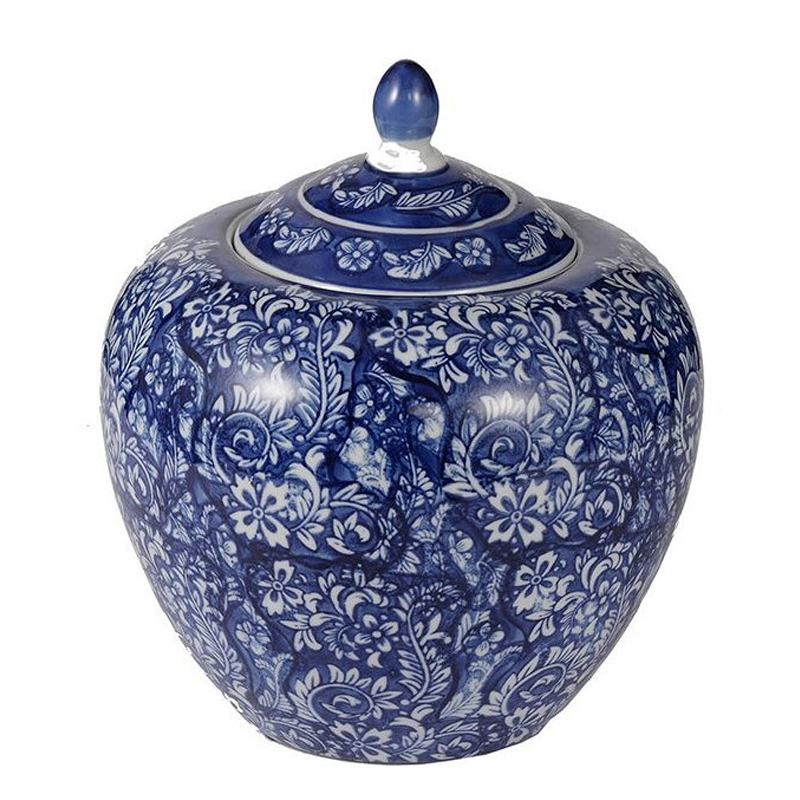 Ваза округлой формы с синей росписью и цветочным узором Blue & White Ornament Белый Синий Ваза округлой формы с синей росписью и цветочным узором Blue & White Ornament Белый Синий в Красноярске | Loft Concept