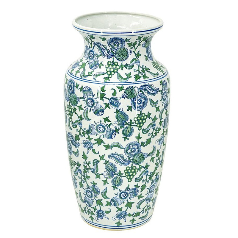 Ваза с зелено-голубым цветочным узором на белом фоне 61 см Blue & White Ornament Белый Синий Зеленый Ваза с зелено-голубым цветочным узором на белом фоне 61 см Blue & White Ornament Белый Синий Зеленый в Красноярске | Loft Concept