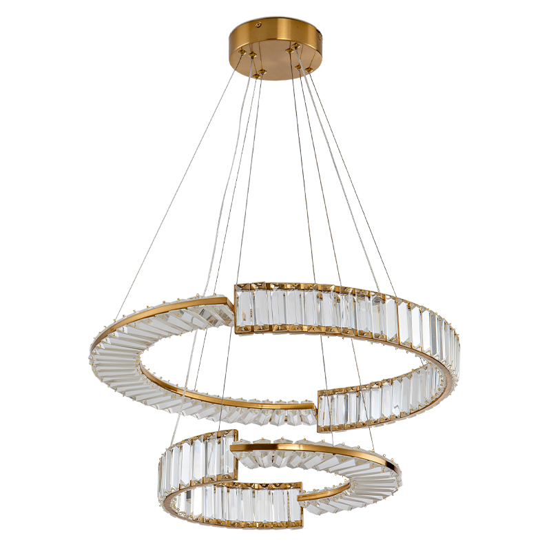 Светодиодная двухъярусная кольцевая люстра из хрусталя и стали и с пультом для регулировки света Maude Crystal Light Латунь Прозрачный в Красноярске | Loft Concept 