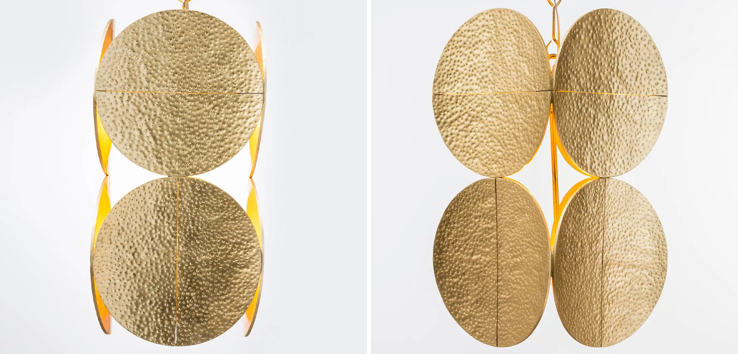 Светильник Shine by S.H.O HALO PENDANT - Modern Gold Leaf Chandelier with Brass Chain - фото