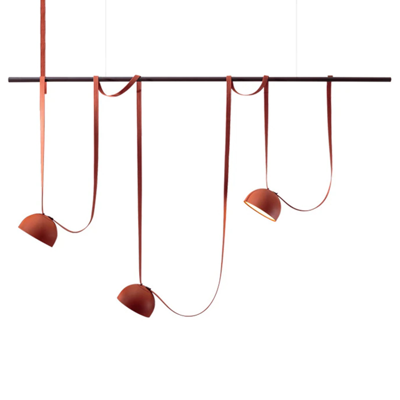 Vibia PLUSMINUS комбинация подвесных светодиодных светильников c красными абажурами на черной рейке с текстильными ремнями Красный Черный Vibia PLUSMINUS комбинация подвесных светодиодных светильников c красными абажурами на черной рейке с текстильными ремнями Красный Черный в Красноярске | Loft Concept