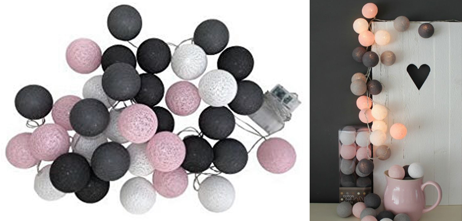 Гирлянда хлопковые фонарики Сotton Ball Pink-Grey - Loft-Concept в Красноярске