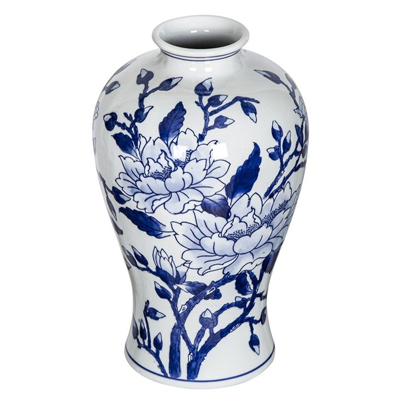 Ваза с бело-синей росписью и изображением цветов Blue & White Ornament Белый Синий Ваза с бело-синей росписью и изображением цветов Blue & White Ornament Белый Синий в Красноярске | Loft Concept