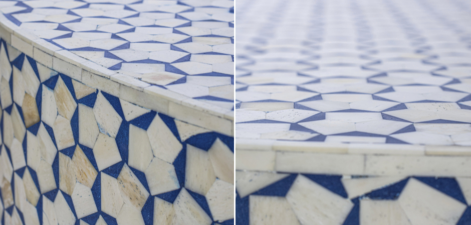 Стол голубой отделка кость BONE INLAY COFFEE TABLE - фото №1