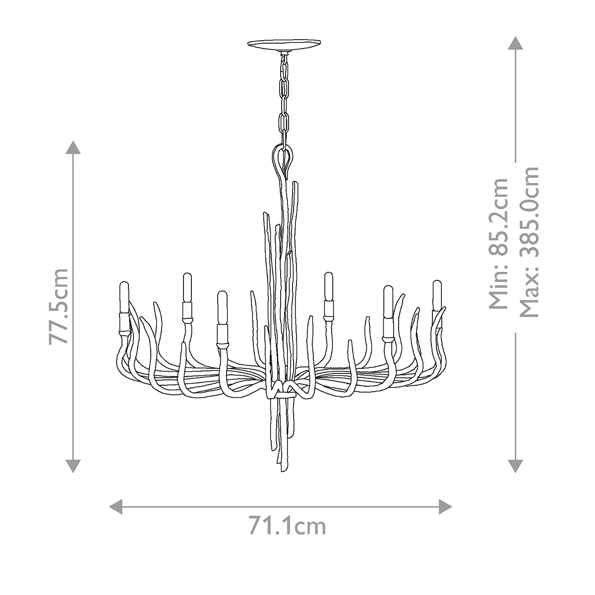 Люстра дизайнерская золотого цвета с 6-ю лампами на изогнутых рожках с текстурной поверхностью Hinkley в Красноярске