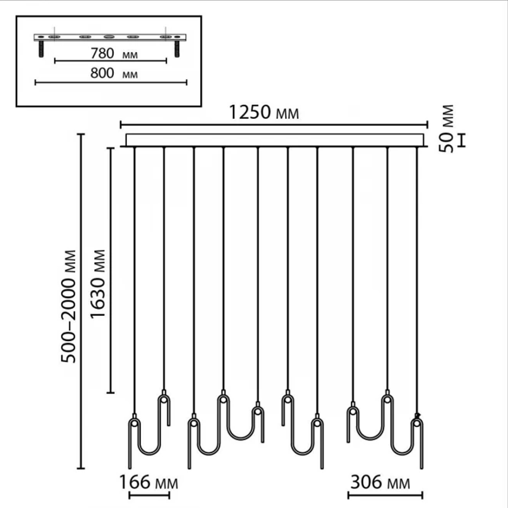 Подвесной светильник линейный с плафонами волнистой формы из фактурного стекла Big Wave в Красноярске