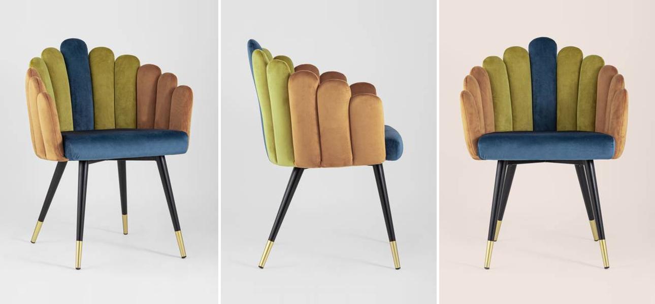 Стул Camellia Chair Синий и Карамельный Велюр - фото