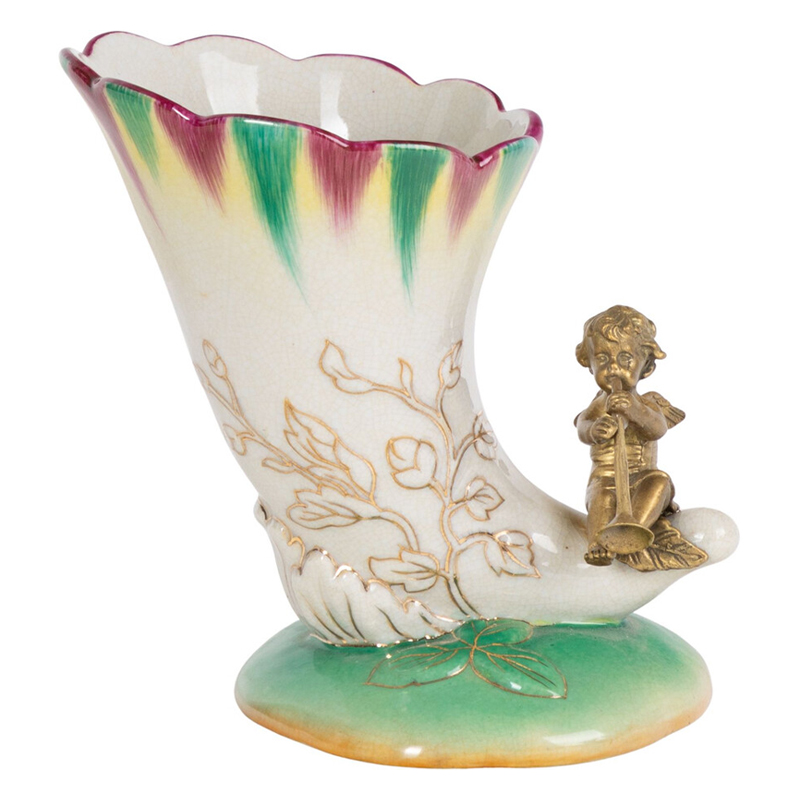Ваза из фарфора с бронзовой фигуркой ангела Eden Garden porcelain and bronze Зеленый Бронза Белый Ваза из фарфора с бронзовой фигуркой ангела Eden Garden porcelain and bronze Зеленый Бронза Белый в Красноярске | Loft Concept