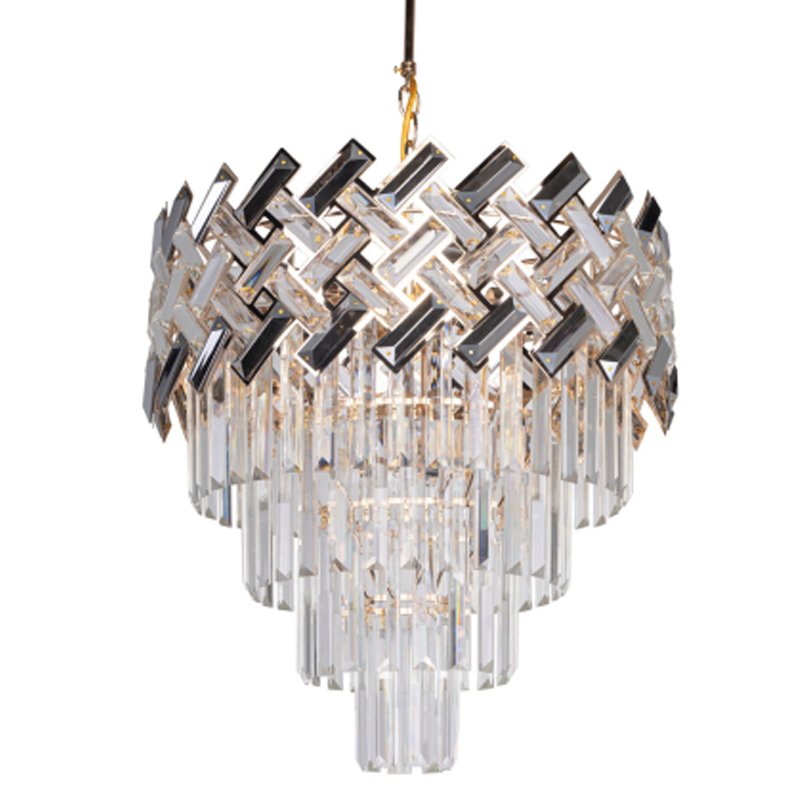 Люстра многоярусная с переплетенными металлическими элементами черного и золотого цвета и прозрачными хрустальными подвесками Empire Chandelier Crystal Золотой Прозрачный Черный в Красноярске | Loft Concept 