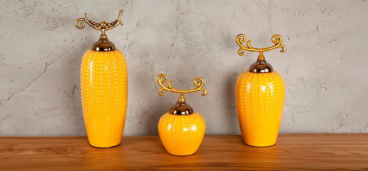 Ваза керамическая высокая желтая Jasmine - фото